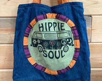 BORSA EXTRA GRANDE Borsa da mercato lavabile riciclata ecologica in denim Hippie Soul