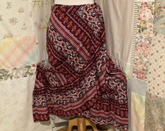 OPEN SIZE,  Wrap Around Bohemian Boho Hippie Long Red Pink Skirt with Large Ruffle