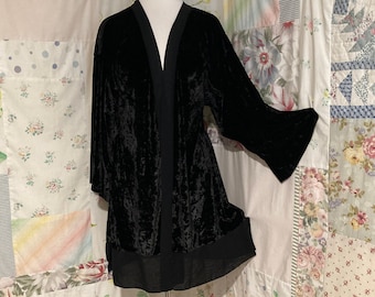 MEDIUM Crushed Velvet Soft Boho Hippie Flowerchild Bohemian Black Kimono Jacket
