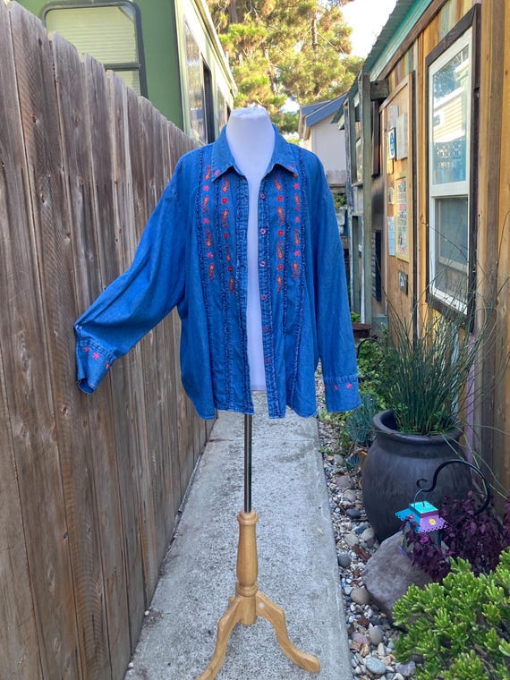 EXTRA LARGE, Denim Jacket with Tiny Beads, Ruffle… - image 2