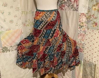 MEDIUM/LARGE Colorful Cotton Bohemian Hippie Flowerchild Boho Long Full Lined Skirt