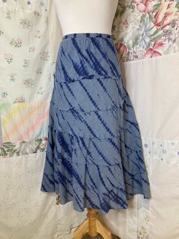 XXL Skirt, Tiered Tie Dyed Blue Hippie Boho Flowe… - image 2