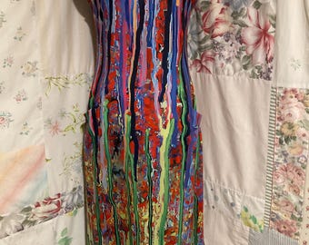 SMALL, Colorful Boho Long Dress with Front Pockets