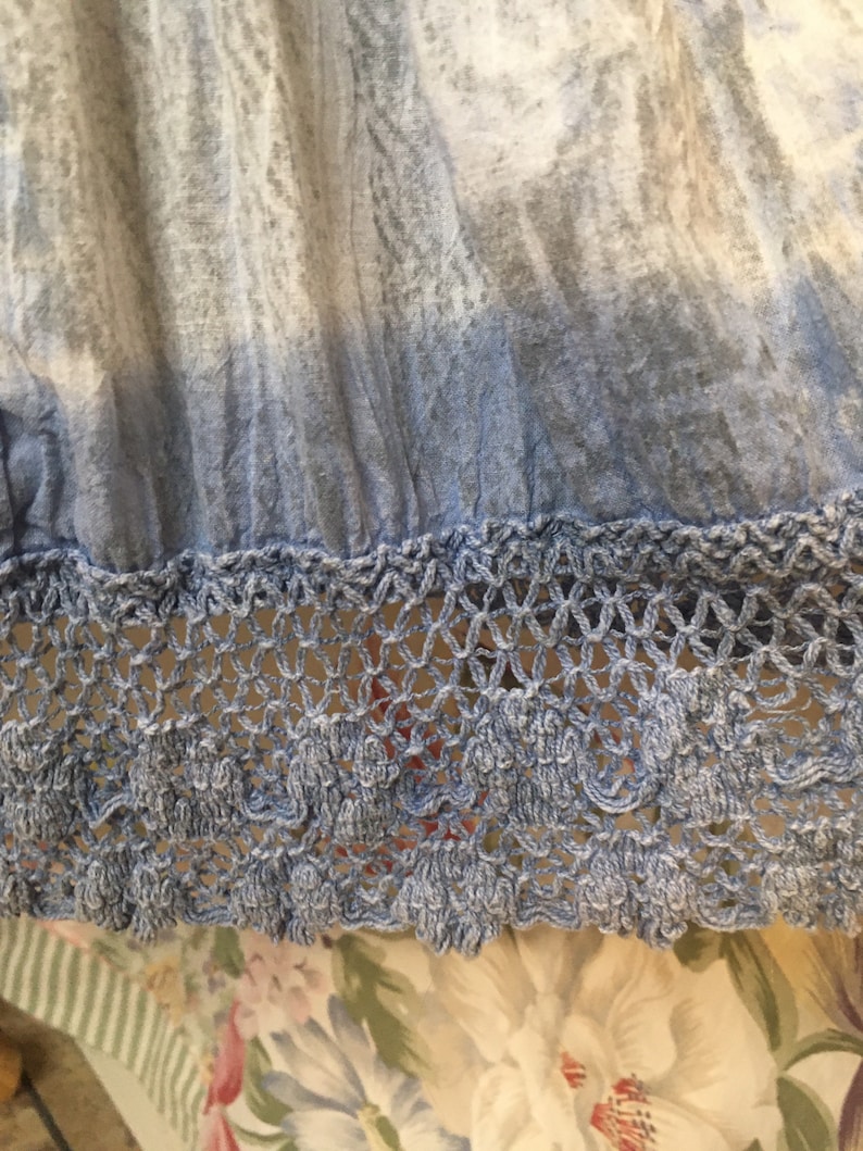 MEDIUMLARGE Skirt Flowerchild Hippie Boho Bohemian Full Long Cotton Blue WhiteTiered Tie Dyed and Lace Skirt