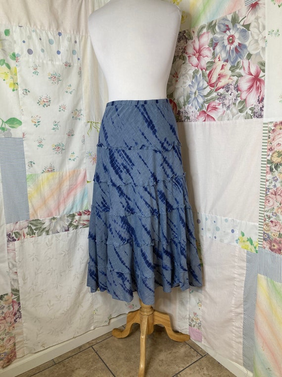 XXL Skirt, Tiered Tie Dyed Blue Hippie Boho Flowe… - image 1