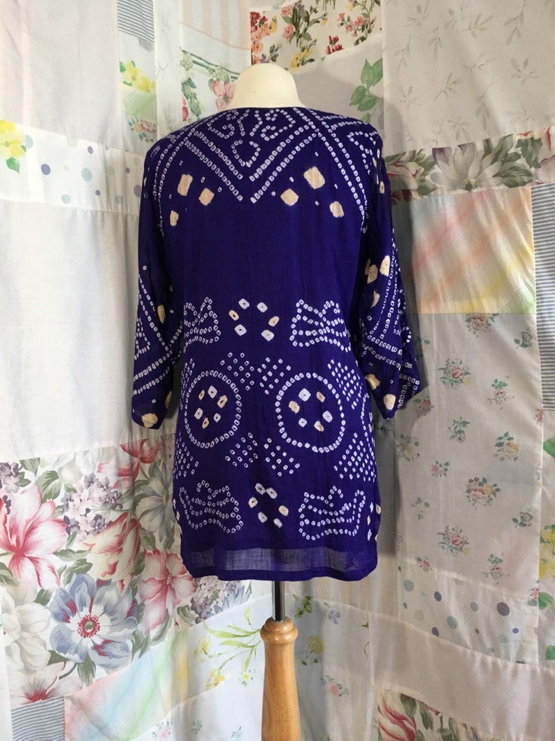 Top Batik Dark Purple Lightweight Cotton Lined Boho Hippie Flowerchild Bohemian Blouse MEDIUM