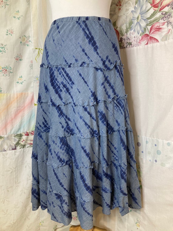 XXL Skirt, Tiered Tie Dyed Blue Hippie Boho Flowe… - image 7