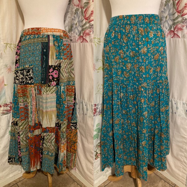 EXTRA LARGE, Reversible Cotton Patchwork Full Long Boho Hippie FlowerChild Colorful Skirt