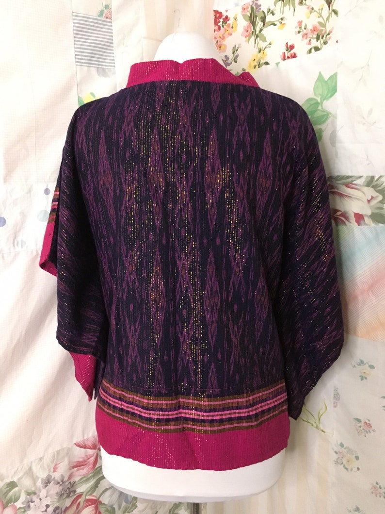 MEDIUMLARGE Top Black Magenta Bohemian Hippie Flowerchild Boho Lightweight Cotton Blouse