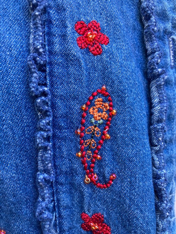 EXTRA LARGE, Denim Jacket with Tiny Beads, Ruffle… - image 8