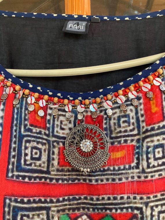 MEDIUM, Long Patchwork Boho Lined Dress with Bead… - image 9