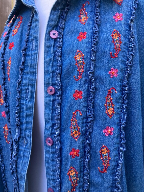 EXTRA LARGE, Denim Jacket with Tiny Beads, Ruffle… - image 7