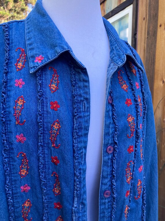 EXTRA LARGE, Denim Jacket with Tiny Beads, Ruffle… - image 9