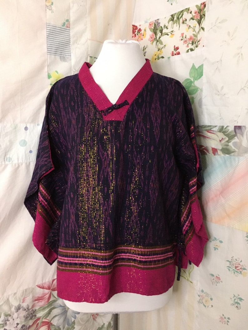 MEDIUMLARGE Top Black Magenta Bohemian Hippie Flowerchild Boho Lightweight Cotton Blouse