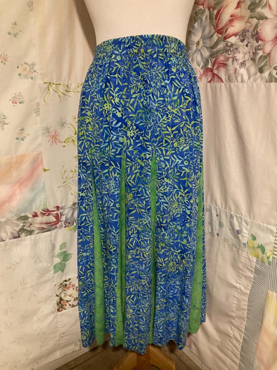 MEDIUM, Patchwork Batik Blue Green Long Full Skirt - image 8