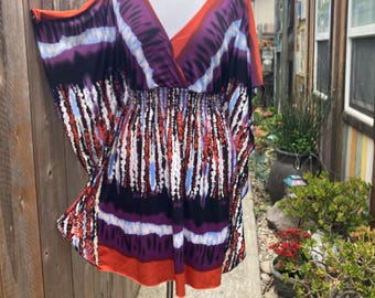 EXTRA LARGE, 1X, Colorful Boho Long Top with Mild Stretch