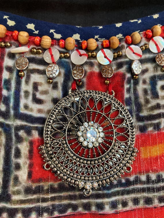 MEDIUM, Long Patchwork Boho Lined Dress with Bead… - image 10