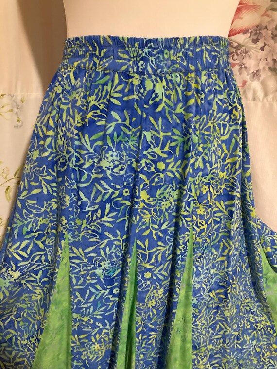 MEDIUM, Patchwork Batik Blue Green Long Full Skirt - image 4