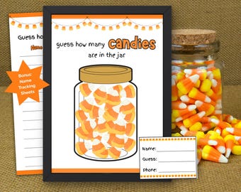 Kit de juego de adivinanzas de Halloween, juego de adivinanzas con tarro de caramelos, juego para fiesta de Halloween, imprimible para el aula, juego para fiesta de oficina, juego de truco o trato.