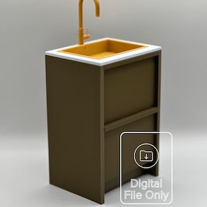 May include: A miniature olive green sink cabinet with a mustard yellow sink basin and faucet. The countertop is white. The image includes a digital file icon and the text "Digital File Only".