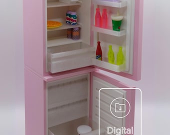 1:6 Scale Dollhouse Refrigerator & Freezer STL File - Barbie Miniature 3D Print
