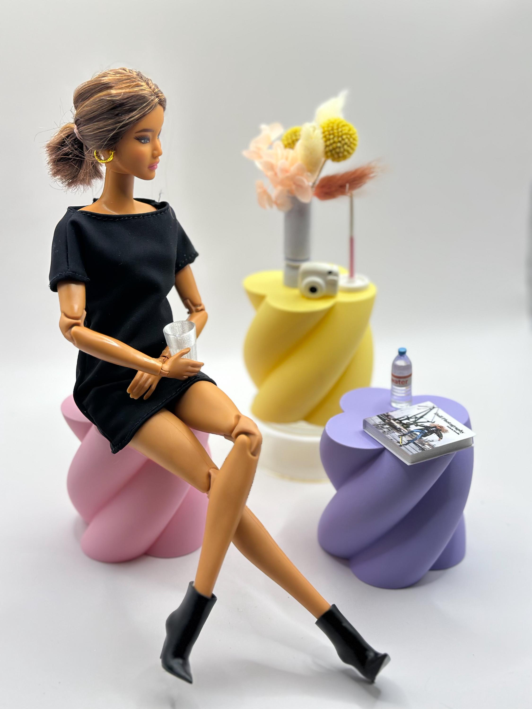 1:6 Scale Miniature Side Tables & Pouf – Modern Dollhouse Furniture - Etsy