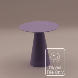 May include: A small, lilac-colored side table with a round top and a conical base. The table is a solid color and has a minimalist design. The image includes the text "Digital File Only".
