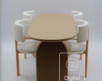Juego de comedor para casa de muñecas a escala 1:6 (archivo STL), muebles en miniatura para Barbie (descarga digital)