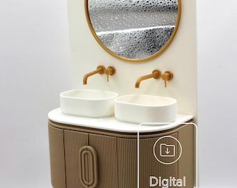 1: 6 Maßstab modernes Badezimmer Eitelkeit STL-Datei | Barbie Puppenhaus Waschbecken, Wasserhahn (Digital Download)