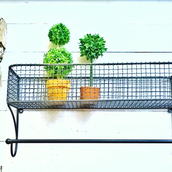Gunmetal Grey Large Urban Loft Wire Basket ,Lotion Holder ,Small Bathroom, Metal, Wall Basket ,Towel Bar,Hand Towel Holder, Shabby Chic Iron
