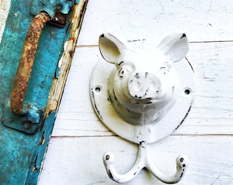 Cast Iron Pig Hook Farmhouse Bathroom Decor Shabby Wall Decor