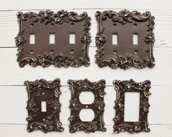 Decorative Plates, In Espresso Brown, Switch Cover, Lightswitch Cover, Light Switch Cover Plates,Shabby Chic,Custom Light Switch Cover