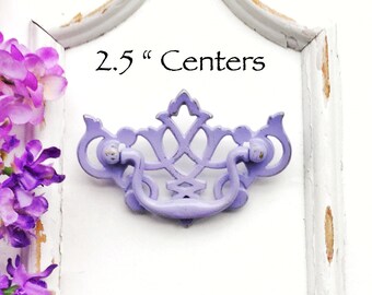 Perillas para gabinetes de lavanda, estilo vintage, en campos de lavanda, violeta claro, tiradores para cajones Shabby Chic, herrajes para gabinetes con centros de 2,5"