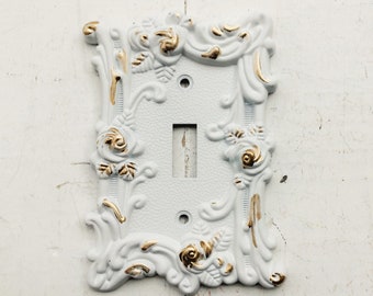 Vintage Style Metal Wall Decor-Light Switch Cover-Creamy Ivory Shabby Chic-Single Switch-Vintage Roses-Ornate-Distressed-Spring Flowers