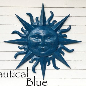 Sun Wall Decor, Garden Decor, Metal Sun Wall Art, Nautical Blue Outdoor Wall Art, Metal Sun Decor, Rustic Home Decor , Sun Face Blue Sun