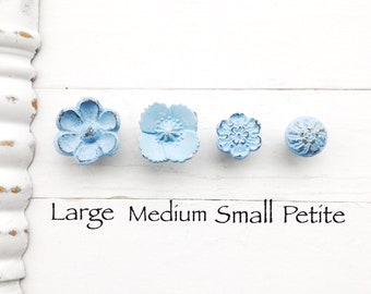 Light Blue Flower Knobs , Shabby Chic Office Decor , Drawer Knob Handles ,Vintage Blue, Unique Cabinet Knobs , Winter Blue Home , Romantic