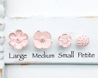 Blushing Pink Flower Knobs , Shabby Chic Dresser Drawer Pulls Knob Handles ,Vintage Pink , Light Pink  Knobs , Winter Pink  Home