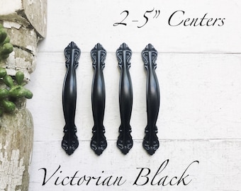 1 Victorian Black Handle , 2.5 " Shabby Chic Black Drawer Pull, Black  Kitchen Cabinet Antique Black Dresser Pull 2 1/2 Centers 64 mm SPRING