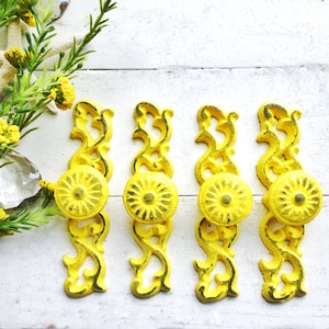 Drawer Pull Handles, Bright Yellow Decor, Kitchen Pull, Cabinet Knobs, Shabby Lemon Yellow  Decor, Small Pulls