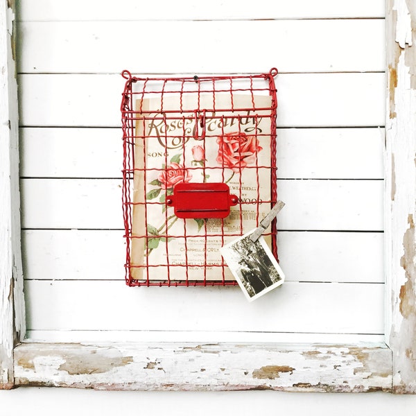 Wall Mounted Mail Box , Post Mail Box, Metal Mail Box, Old Fashion Mail Box , Wire Mail Box , Country Red Kitchen , Wedding Card Holder