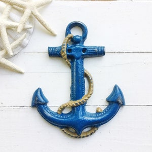 Cast Iron Anchor Wall Hanger -Nautical Blue-Coastal Decor-Industrial-Beach House-Shabby Chic Decor-Man Cave