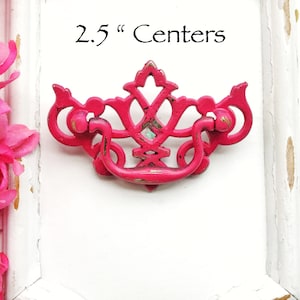 Magenta Cabinet Knobs Pulls , Cabinet Pulls Vintage Style , Hot Pink , Bright Pink Drawer Pulls ,Cabinet Hardware 2.5" Centers