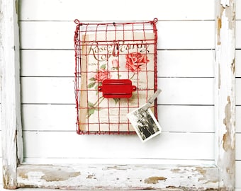Wall Mounted Mail Box , Post Mail Box, Metal Mail Box, Old Fashion Mail Box , Wire Mail Box , Country Red Kitchen , Wedding Card Holder