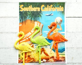 Yellow Flamingo Hook Coastal Beach Decor Southern California Flamingo Decor Orange Bright Green Flamingo Wall Hanging , Pink Flamingo Bird