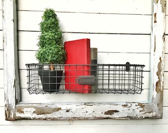 Basket Towel Holder Bathroom Organizer, Kitchen Organizer, Bathroom Shelf, Bathroom Storage, Industrial Bathroom, Hand Towel Rack, Farmhouse