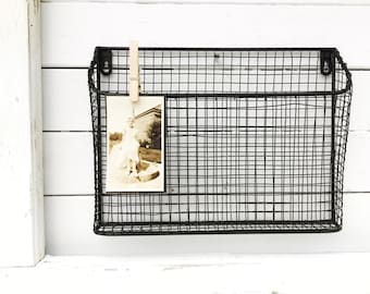 Wall Magazine Rack , Wire Hanging File Holder , New Office Organization , Brochure Holder , Wall Organizer , Chicken Wire Basket In Black