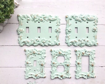 Light Switch Cover In Seafoam Green Mint Green Victorian Light Switch Plate, Shabby Chic Cover Plate, Simple Home Decor, Rustic Home Decor