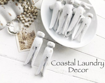 Coastal Shabby White  Laundry Clothes Pin Pulls , Shabby Kitchen Knobs , Laundry Cabinet Knobs , Modern Laundry Room  Dreamy Coastal Living