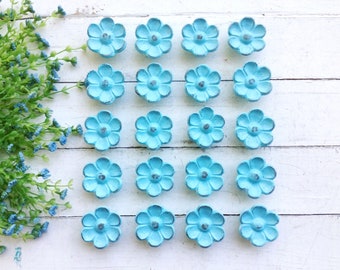Metal Light Blue Flower Knobs , Shabby Chic Dresser Drawer Pulls Knob Handles , Vintage Blue  , Unique Cabinet Knobs , Winter Blue Home
