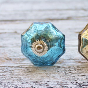 Mirror Glass Melon Furniture Knob, Ocean Glass Gold Blue Knobs,Dresser Drawer Pull Kitchen Cupboard Knob,Mirrored Furniture Handle-Scalloped